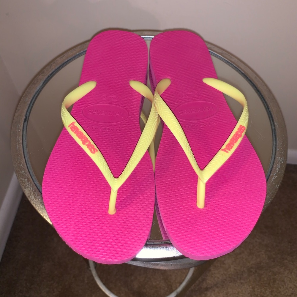 Havaianas Neon Yellow and Pink Flip Flops